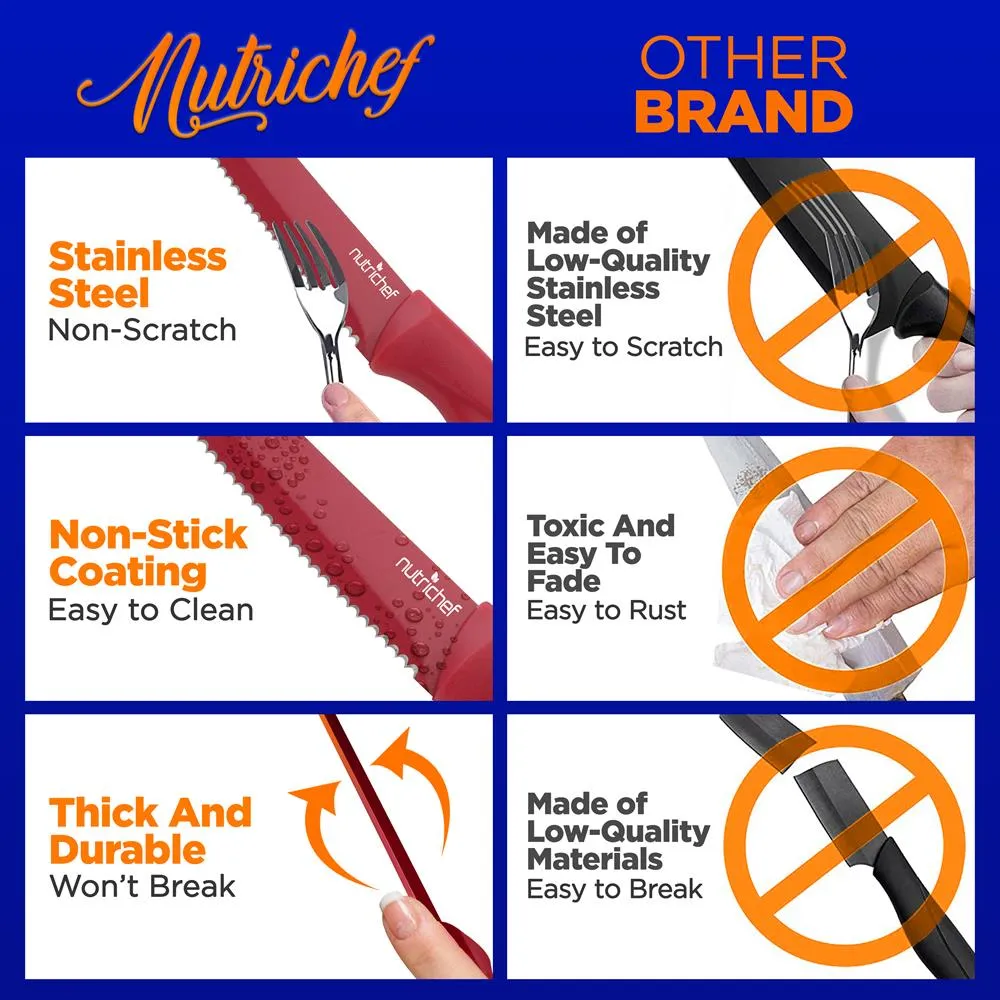 Nutrichef NCSK8RED set 8 couteaux à steak inox manches rouges