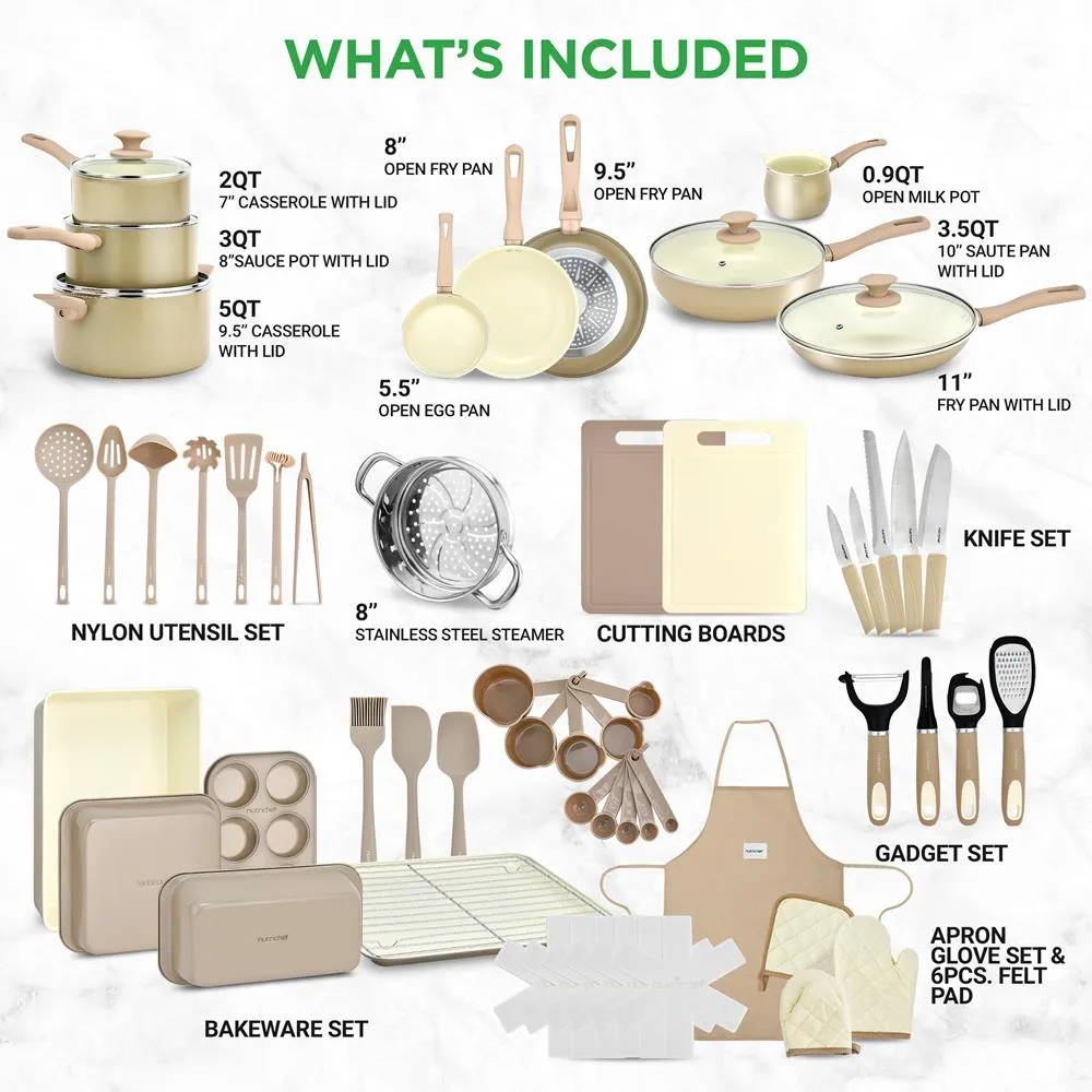 Nutrichef batterie de cuisine 54 pièces céramique taupe