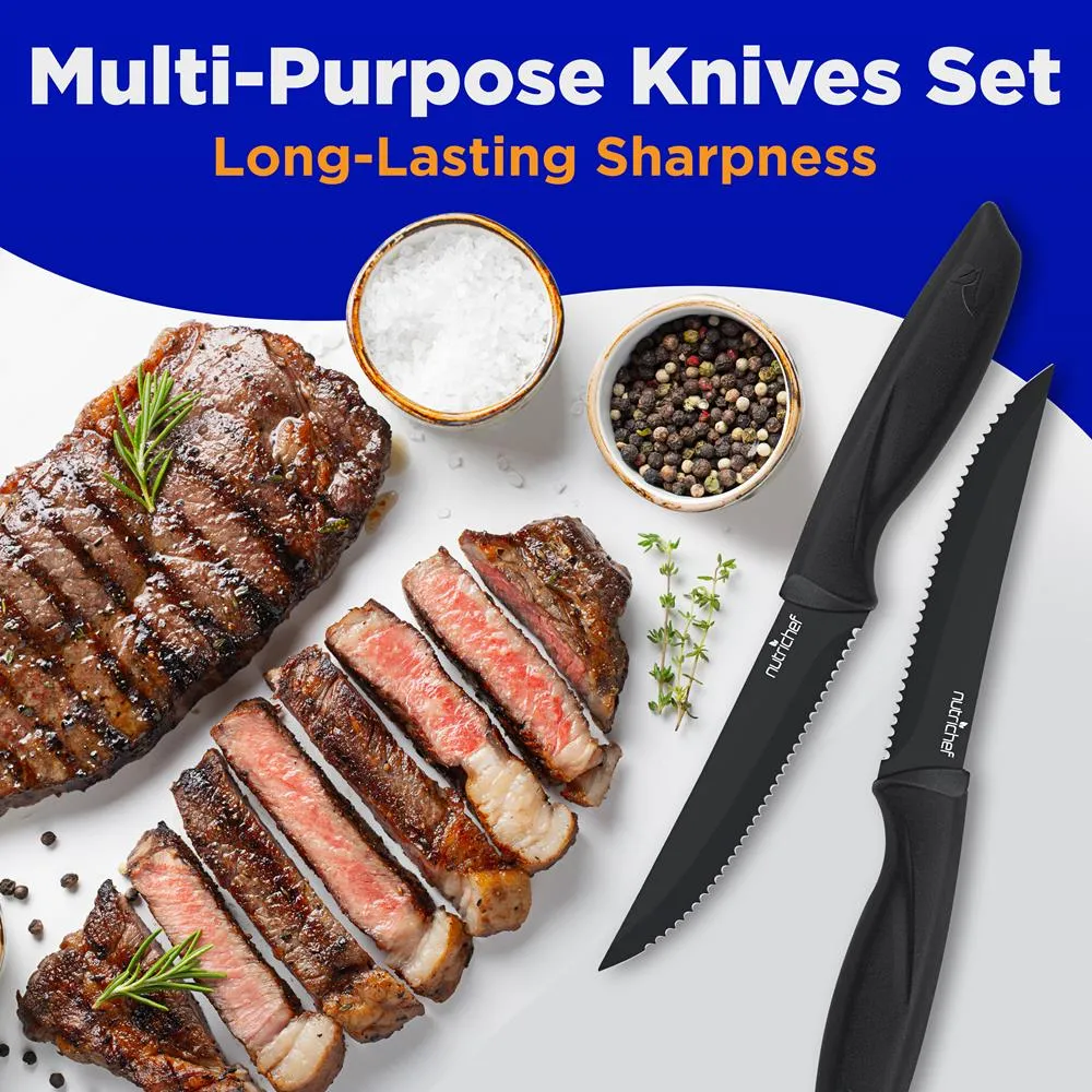 Nutrichef NCSK8BK couteaux steak 8 pièces lame crantée
