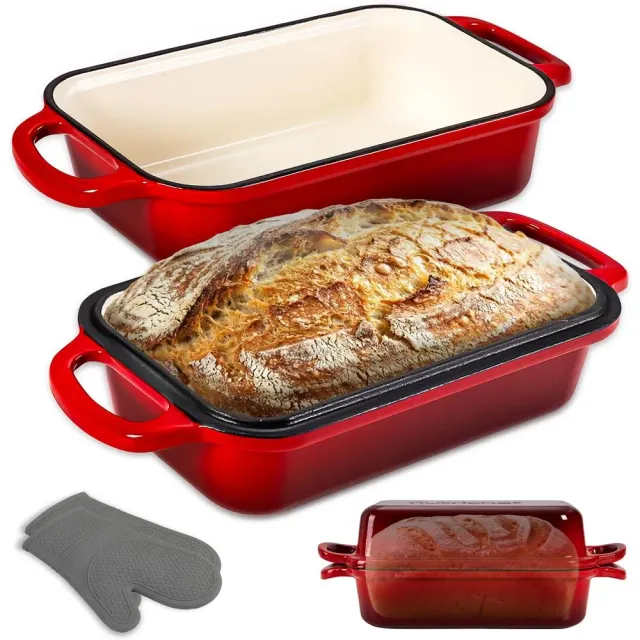 Nutrichef moule pain fonte émaillée rouge 23x13 couvercle
