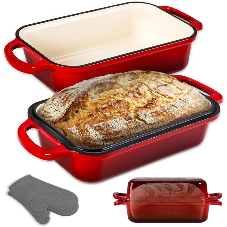 Nutrichef moule pain fonte émaillée rouge 23x13 couvercle