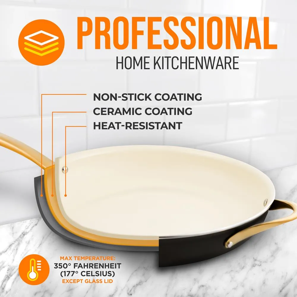 Nutrichef NCHGLDX14 poêle 35 cm antiadhésive couvercle