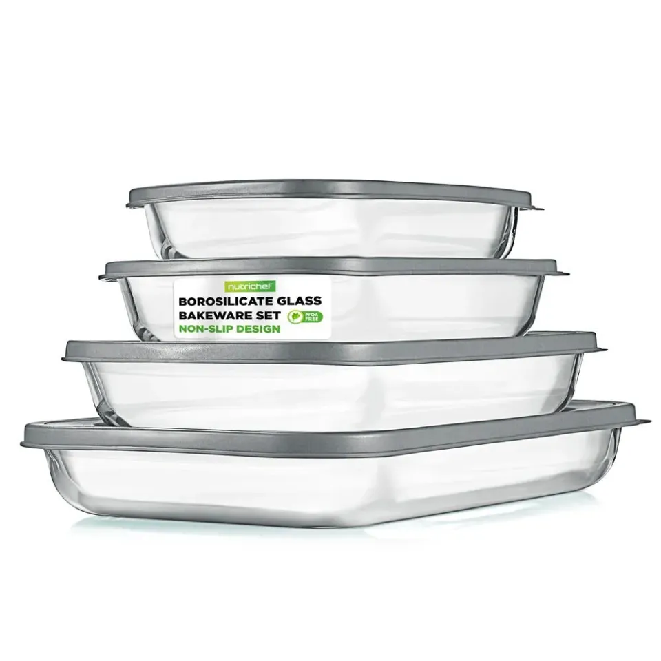 Nutrichef NCGL4XGY plat en verre lot de 4 gris borosilicate