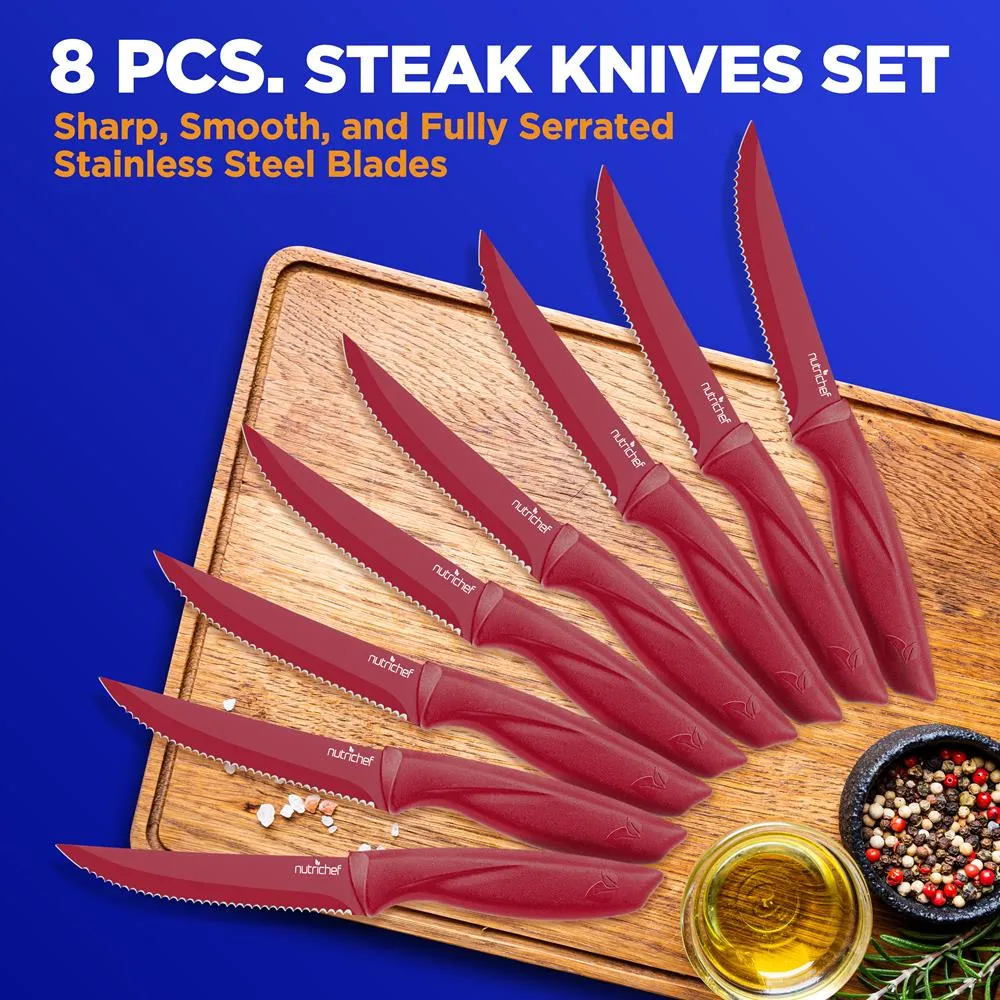 Nutrichef NCSK8RED set 8 couteaux à steak inox manches rouges