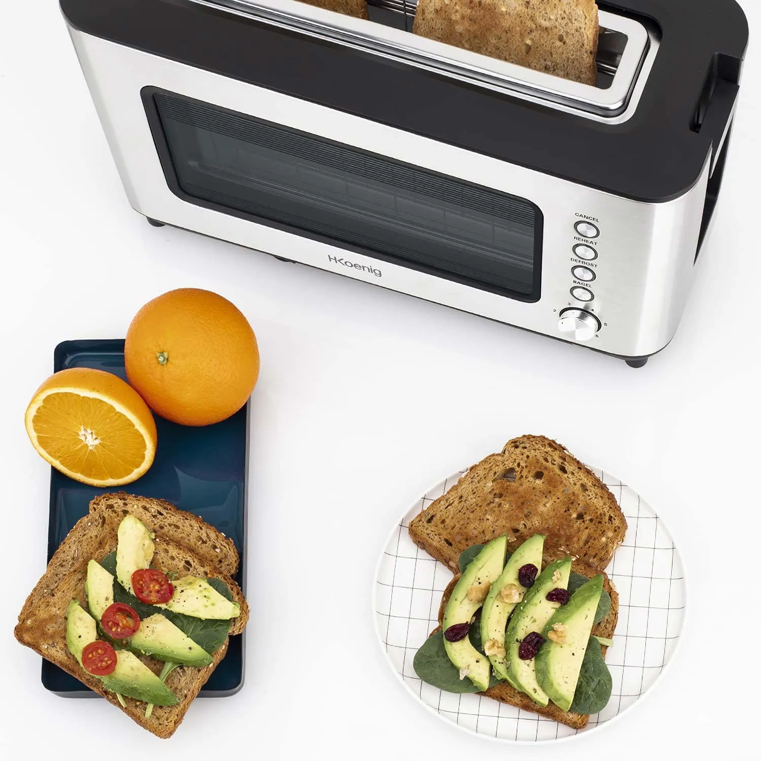 H.Koenig VIEW7 grille-pain vitré 2 tranches inox 1200W