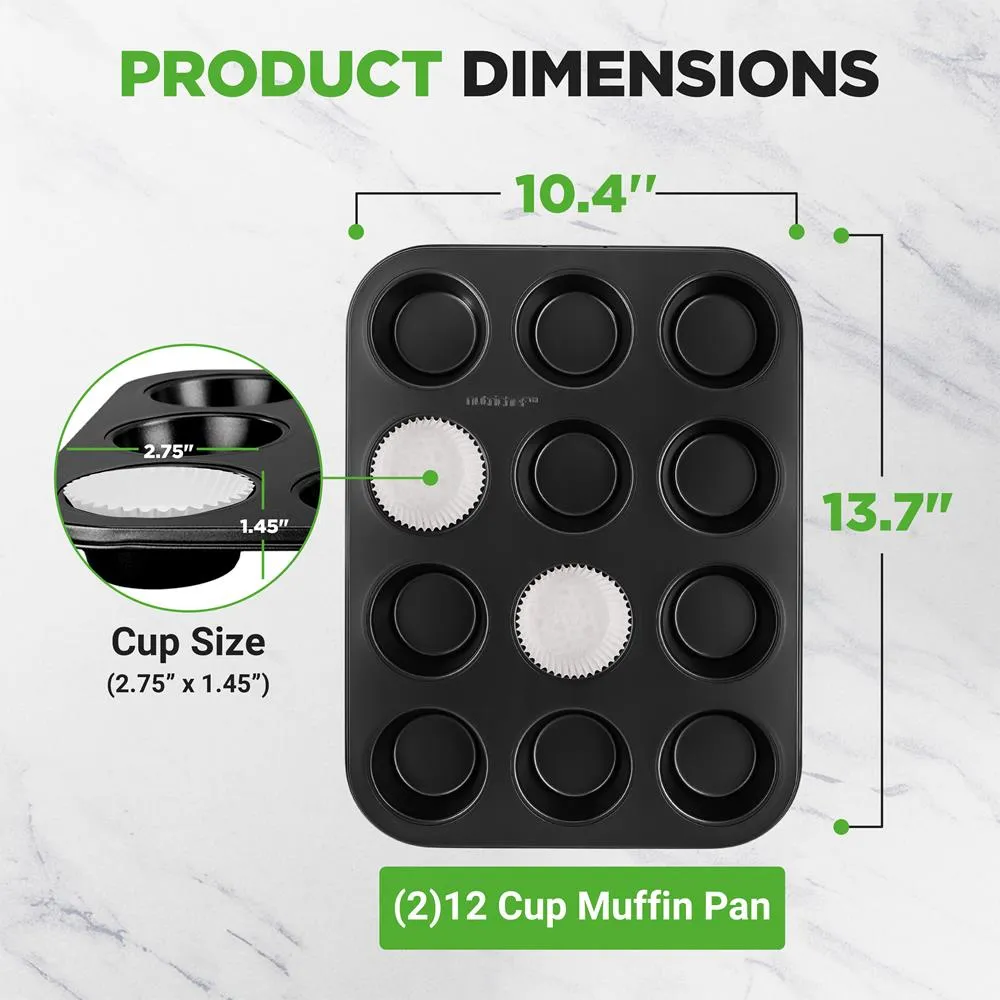 Nutrichef Moules Muffins 12 Tasses Acier Lot 2 +100 Caissettes