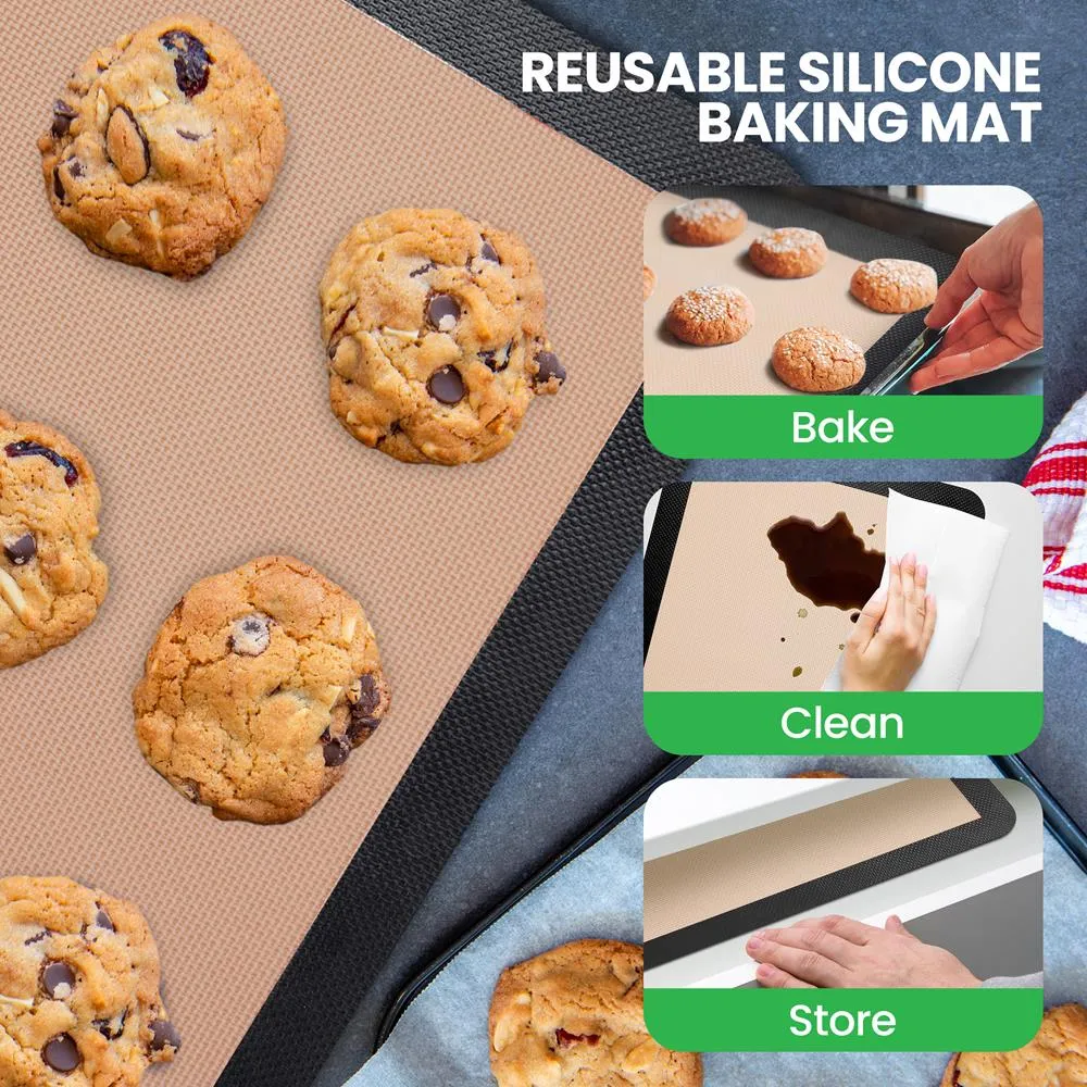 Nutrichef Tapis de Cuisson Silicone Antiadhésif Lot de 2 Grande Taille