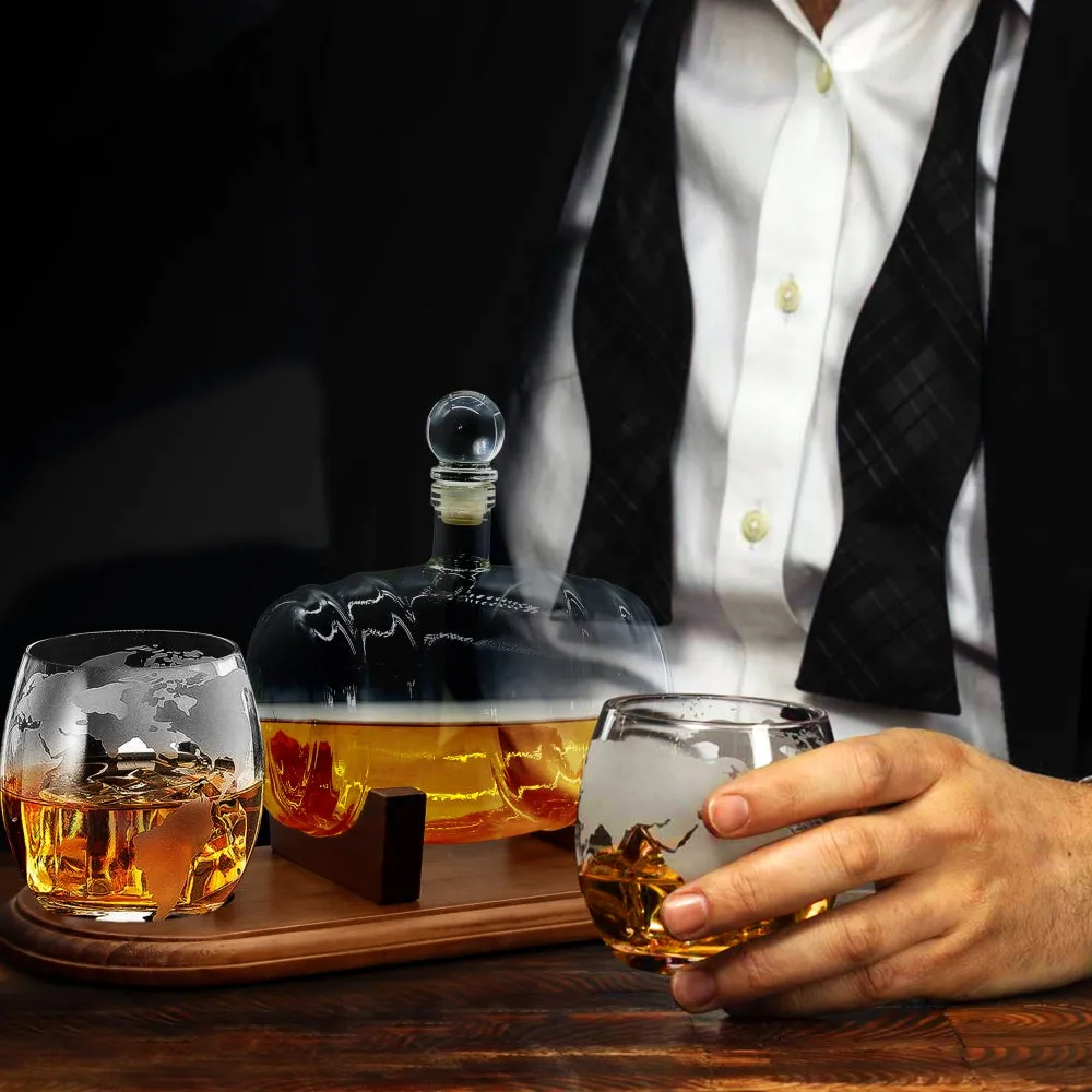 Nutrichef carafe whisky tonneau 750 ml 2 verres socle bois