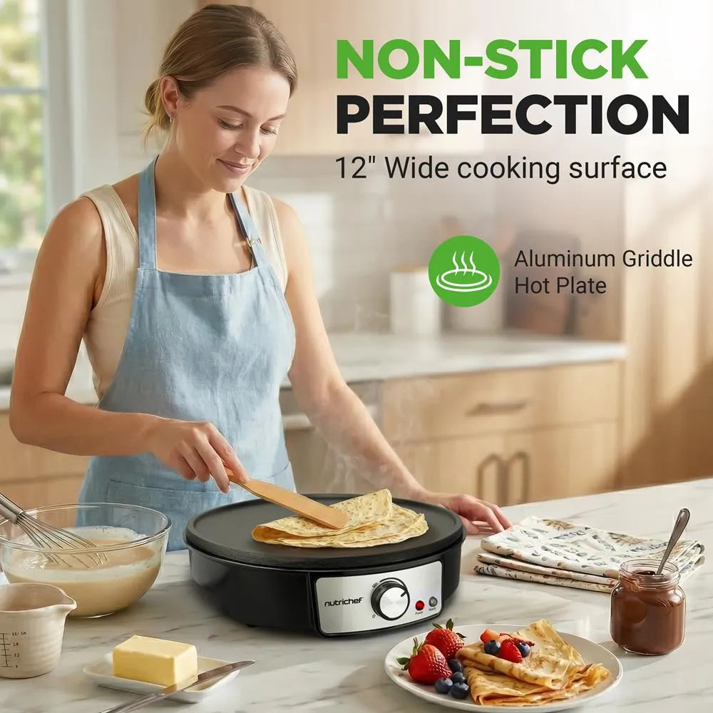 Nutrichef Crêpière Électrique 30 cm Antiadhésive 1200 W
