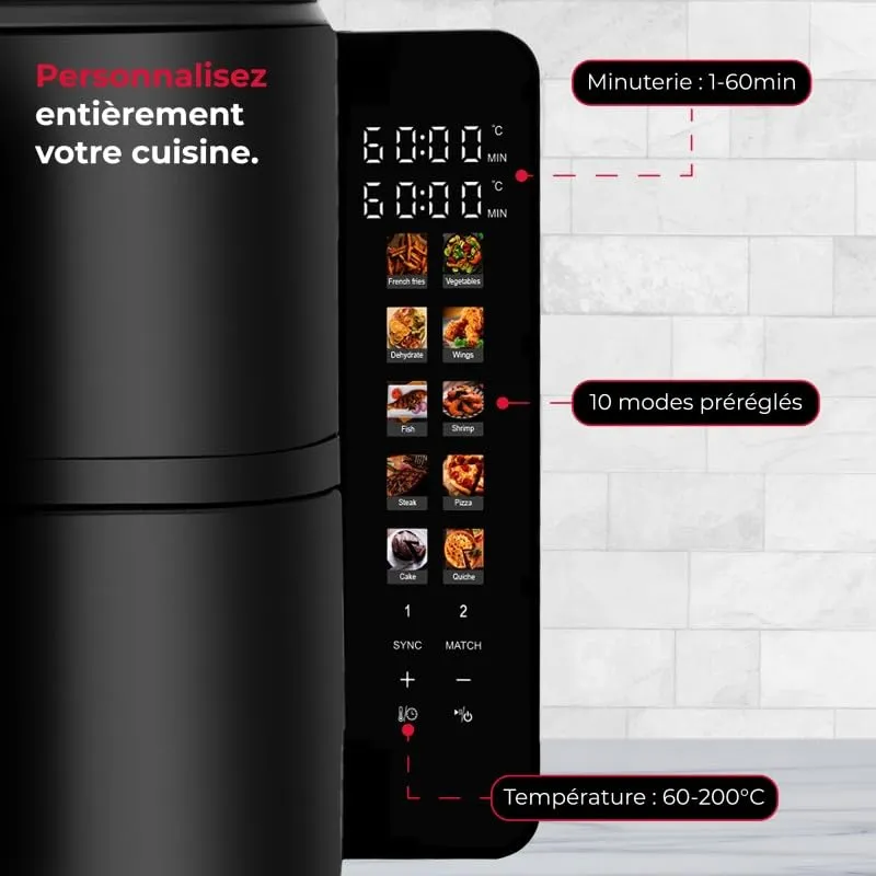 Kitchencook Airflow 12 LED friteuse à air 12L double cuve