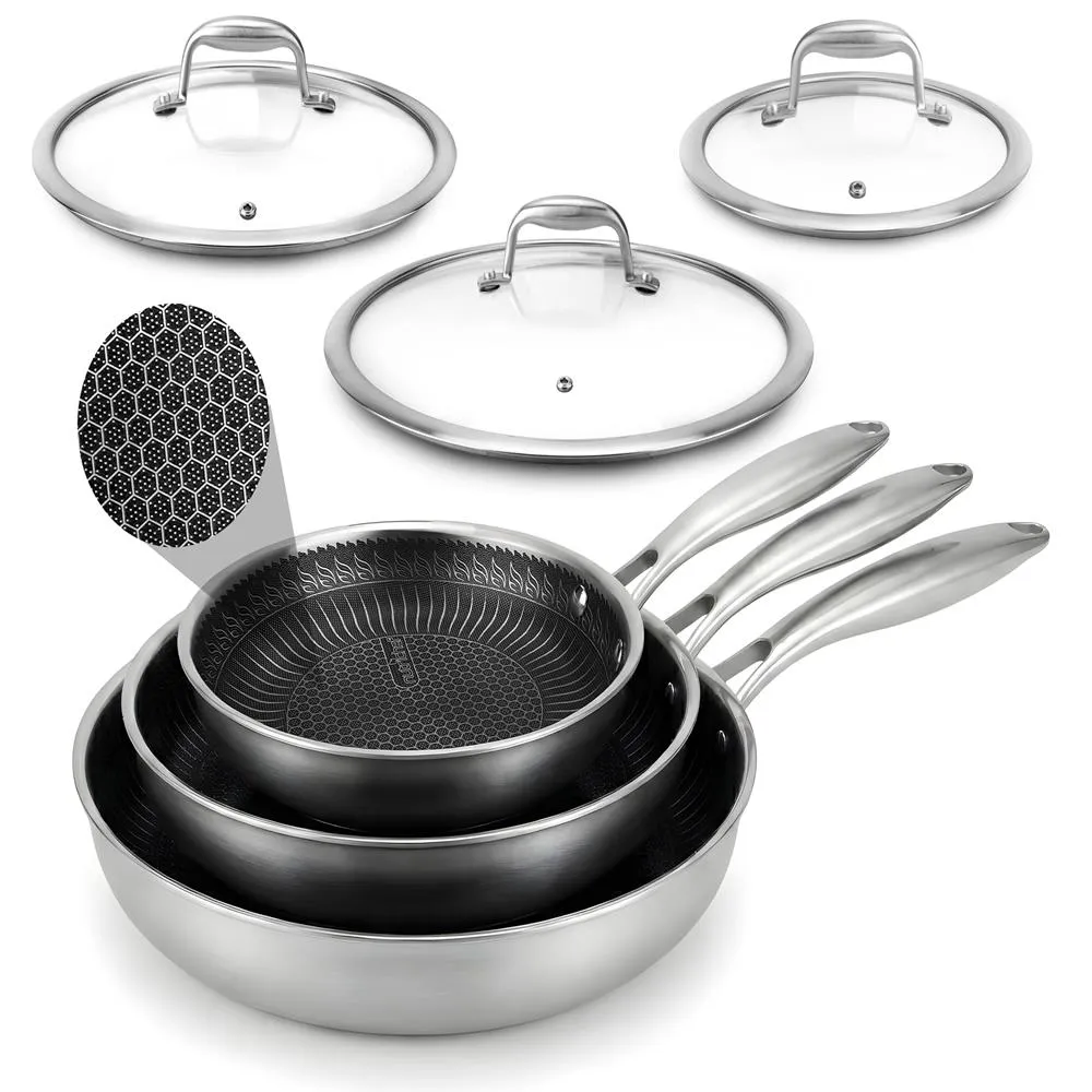 Nutrichef set 6 poêles inox antiadhésives 20-30 cm