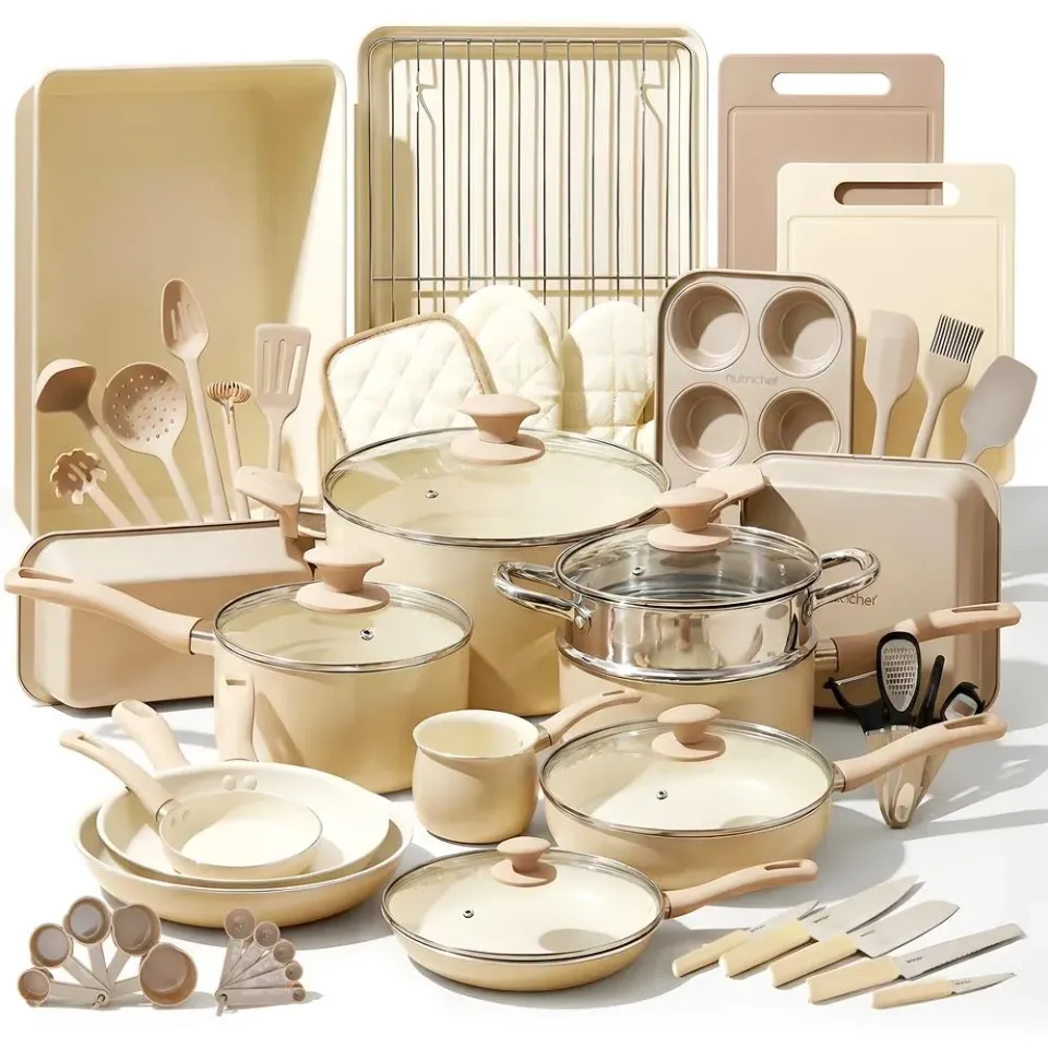 Nutrichef batterie de cuisine 54 pièces céramique taupe