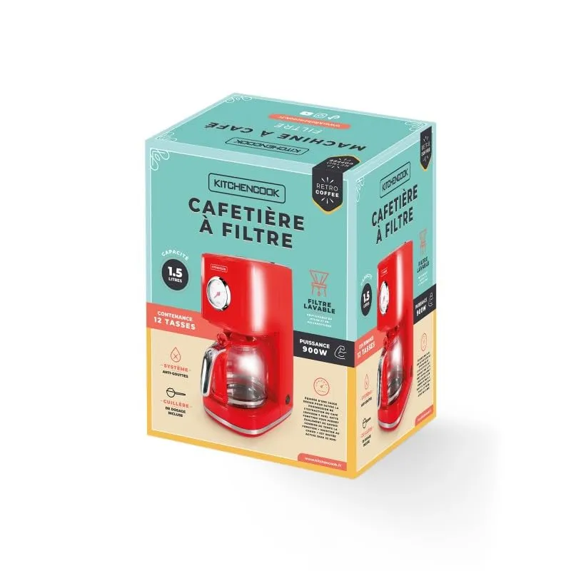 Kitchencook Retro Coffee cafetière filtre 1,5 L 12 tasses rouge
