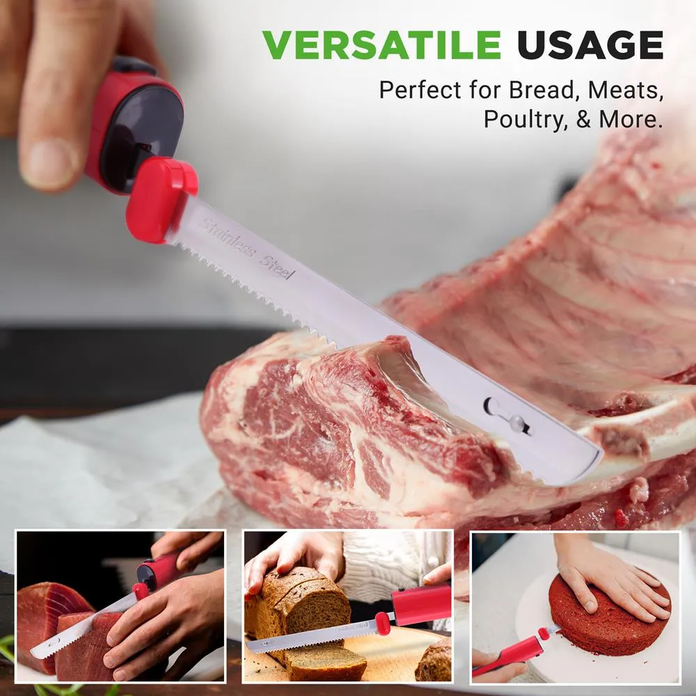 Nutrichef Couteau Électrique Sans Fil Rouge Lames Inox