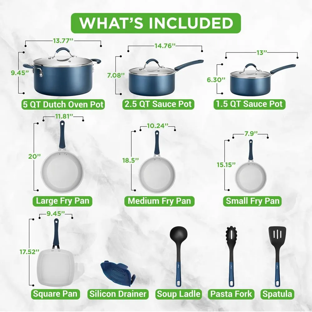 Nutrichef Batterie 14 Pièces Antiadhésive Bleu Marine Induction