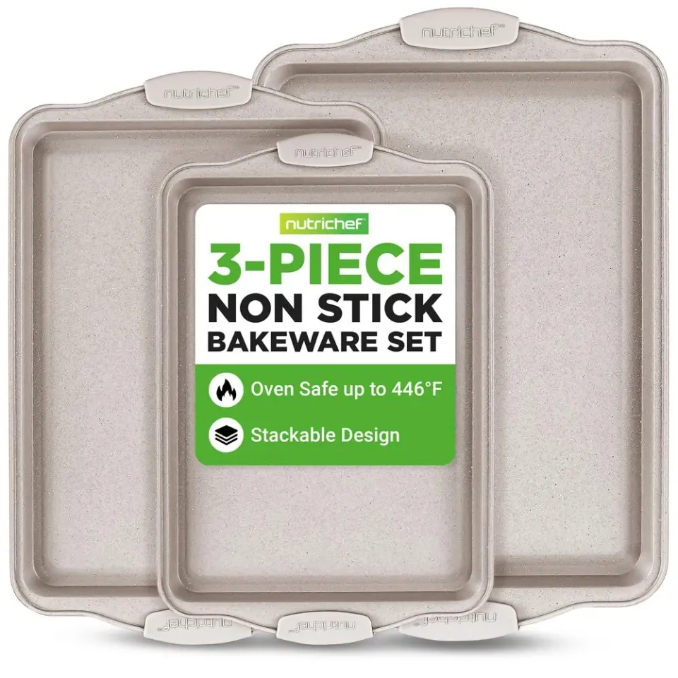 Nutrichef Plaques Cuisson Four Antiadhésives Lot 3 Marbre