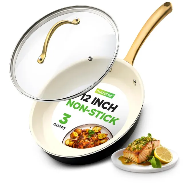 Nutrichef NCHGLDX12 poêle antiadhésive 30cm couvercle