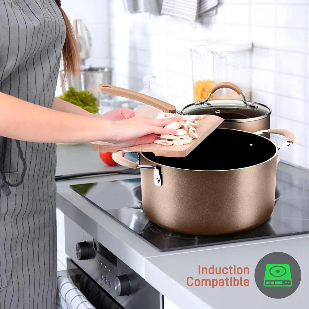 Nutrichef cocotte 5 Qt antiadhésive couvercle verre induction