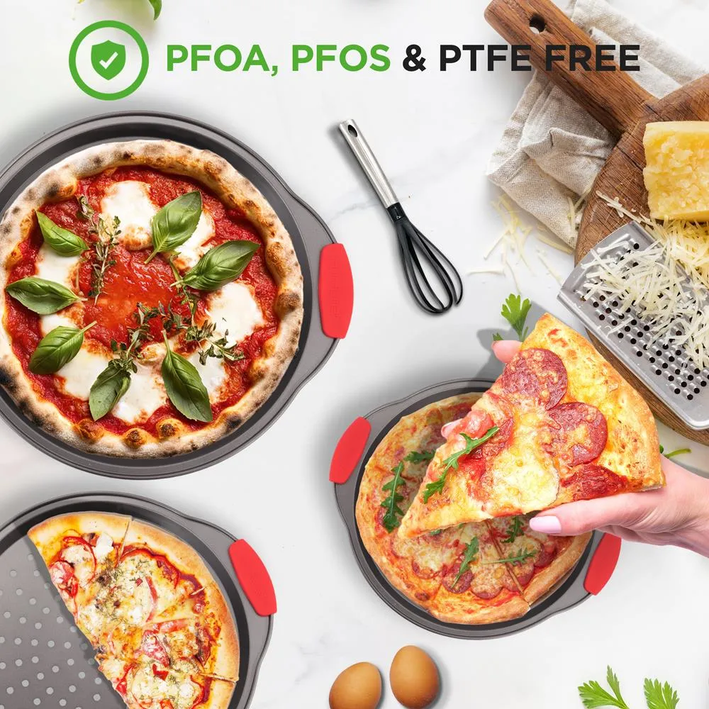 Nutrichef lot 3 plats à pizza antiadhésifs gris