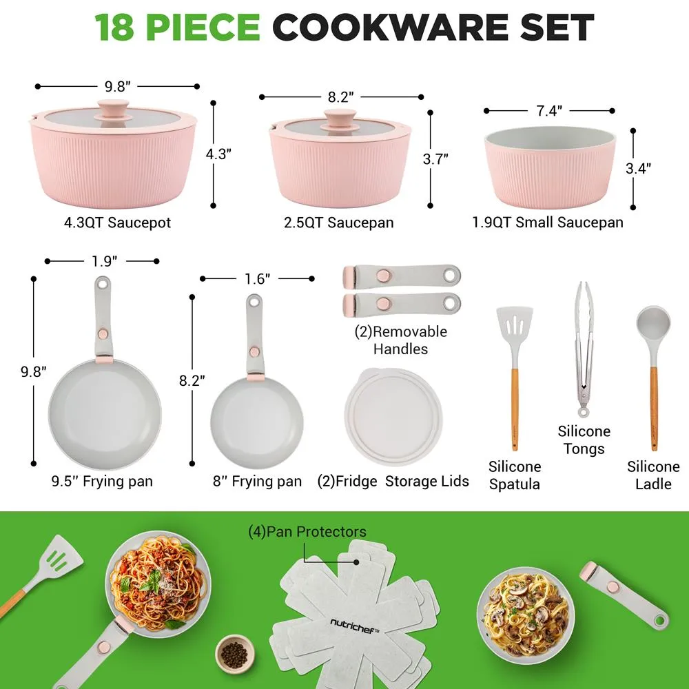 Nutrichef batterie cuisine céramique rose 18 pièces