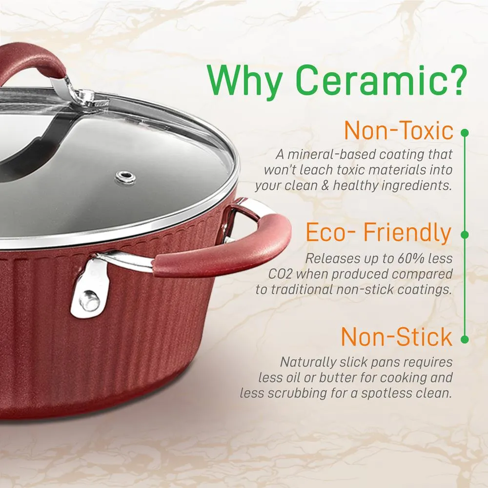 Nutrichef Batterie 11 Pièces Céramique Rouge Induction