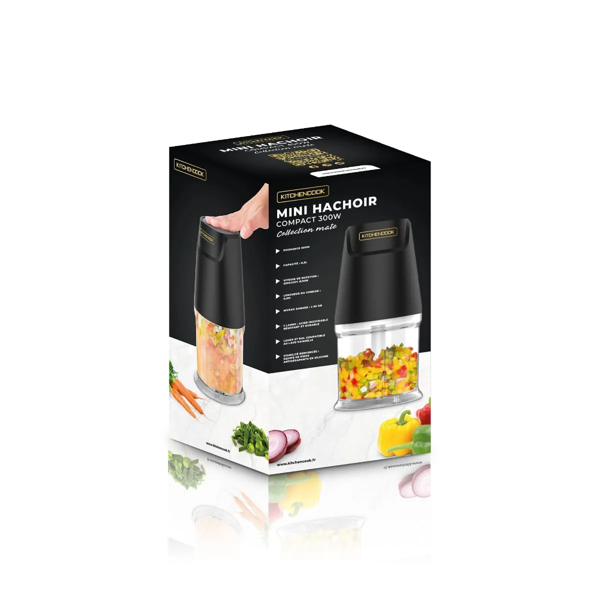 Kitchencook Matt Pod mini hachoir noir 300 W 2 lames