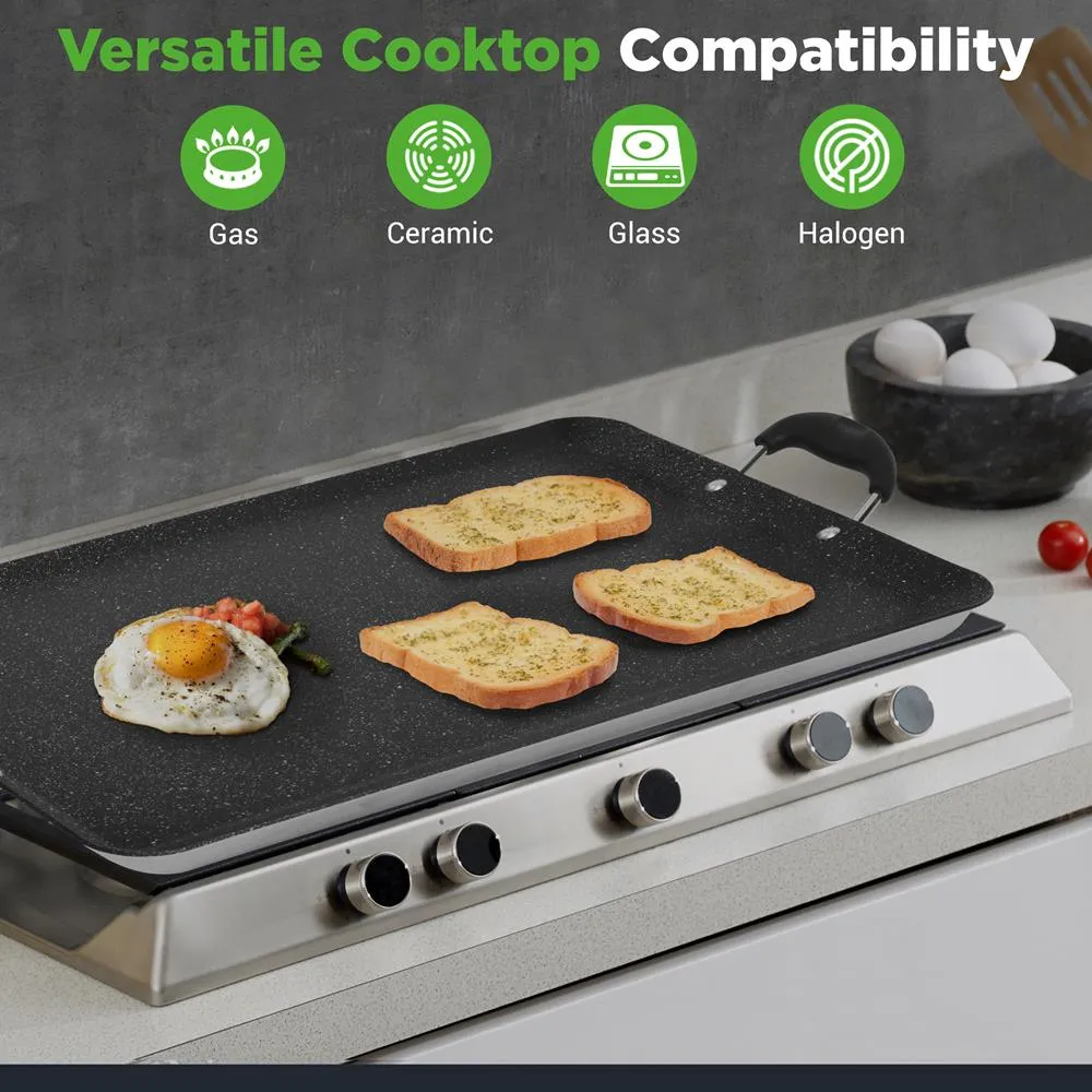 Nutrichef plancha griddle double brûleur marbre antiadhésive