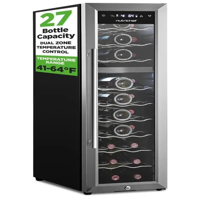 Nutrichef cave à vin 27 bouteilles double zone inox