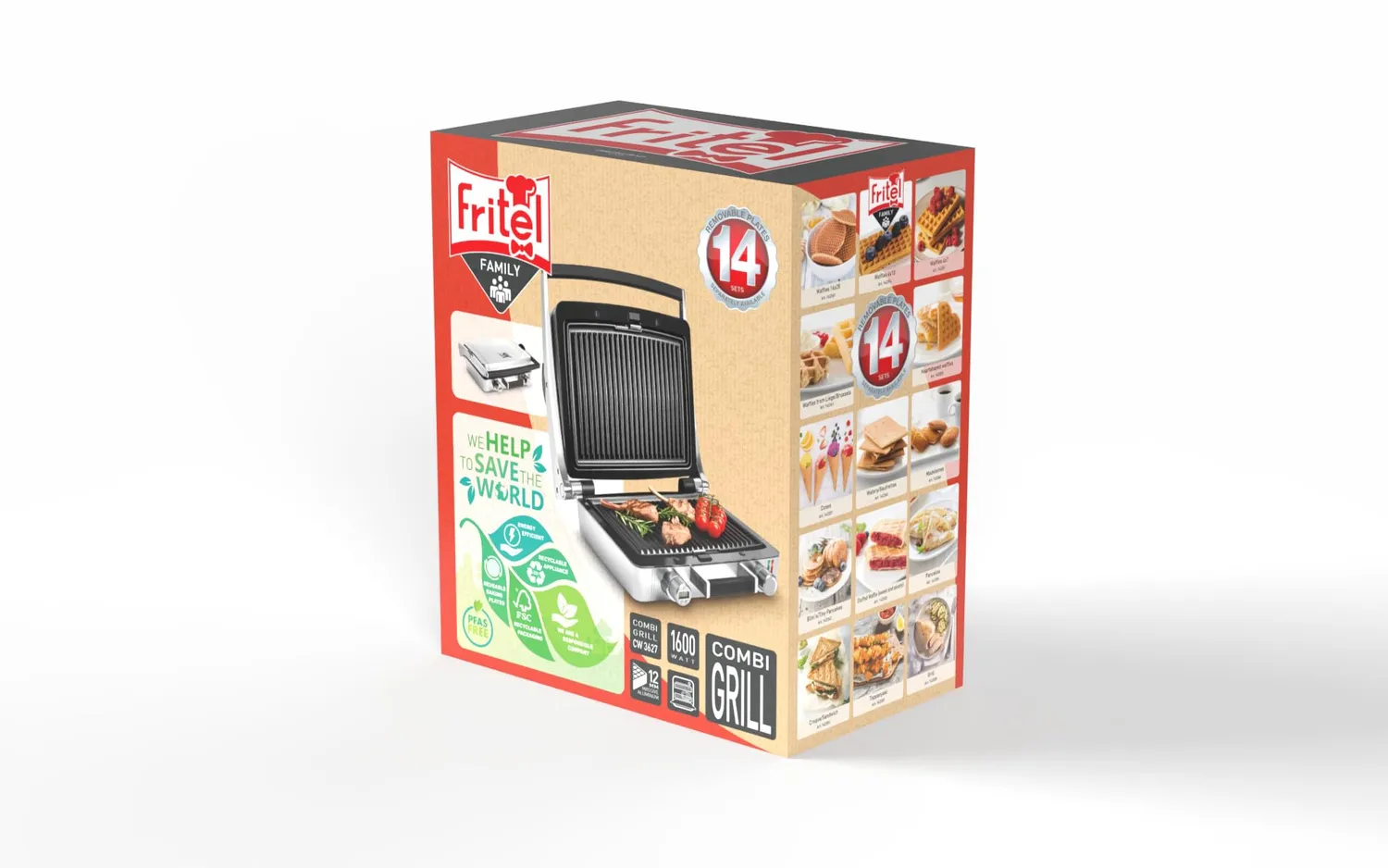Fritel WaffleTastic CW 3627 gaufrier grill gris sans PFAS