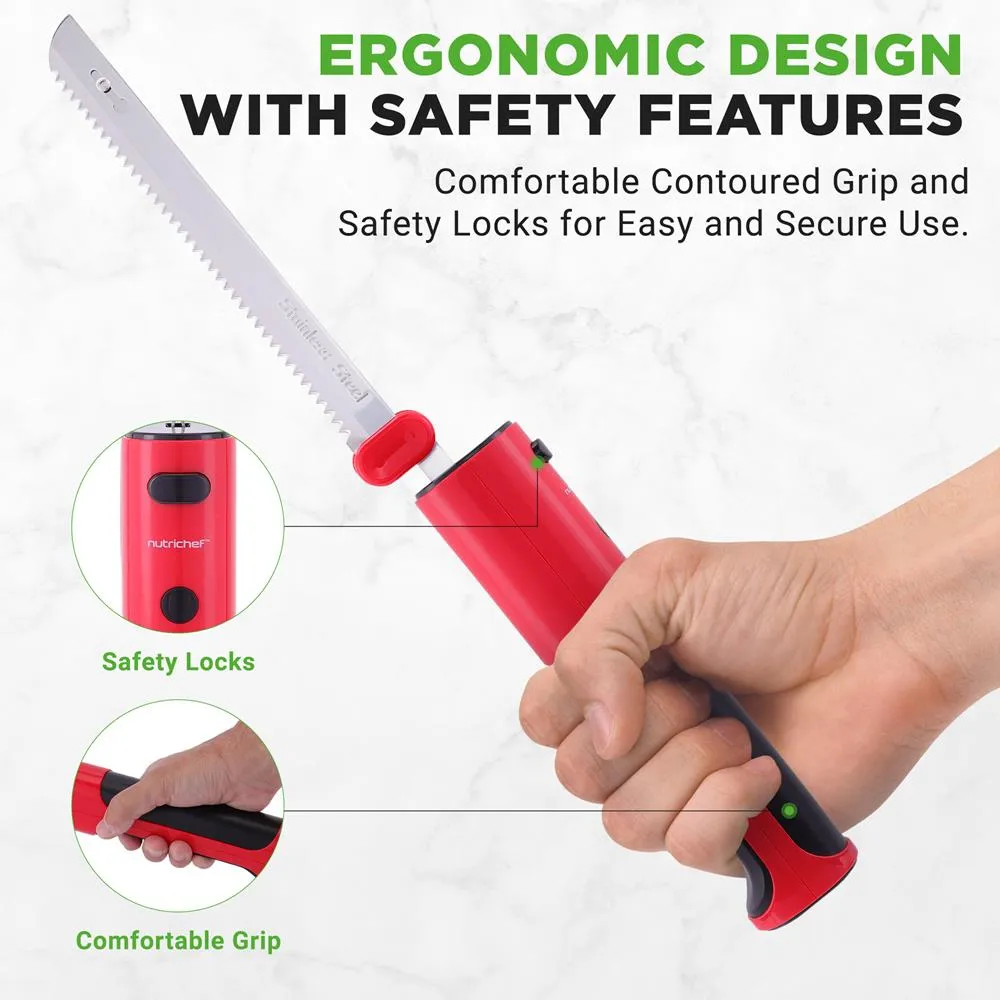 Nutrichef Couteau Électrique Sans Fil Rouge Lames Inox