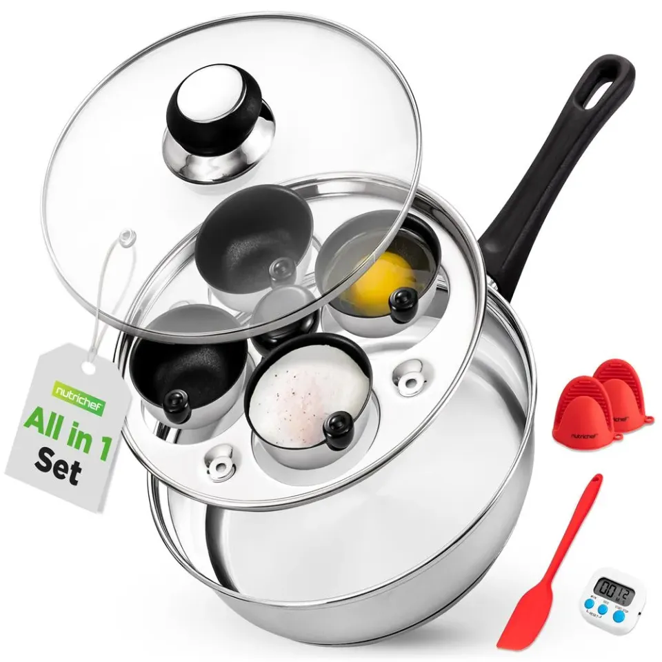 Nutrichef Pocheuse à Œufs Inox 4 Coupelles Minuteur