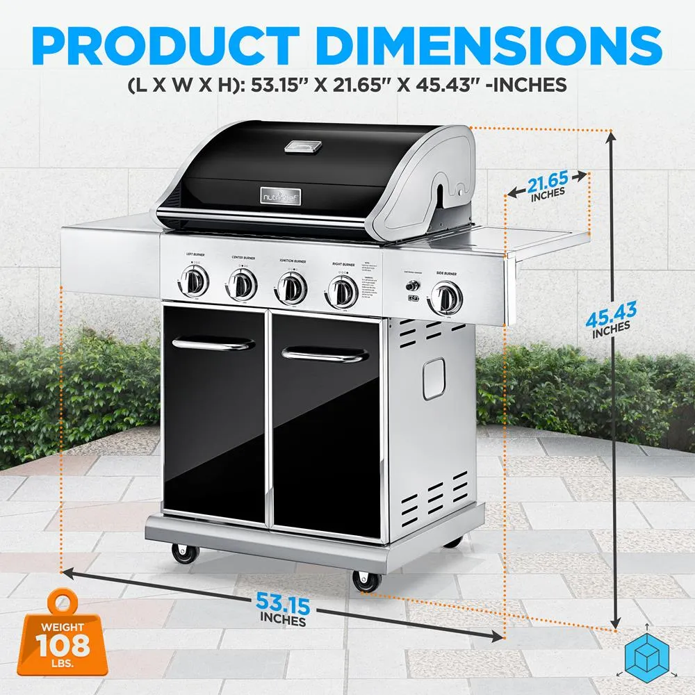 Nutrichef barbecue gaz 5 brûleurs inox 52000 BTU