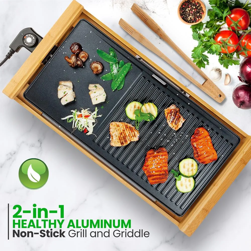 Nutrichef NCEGB50 grill électrique bambou 1800W antiadhésif