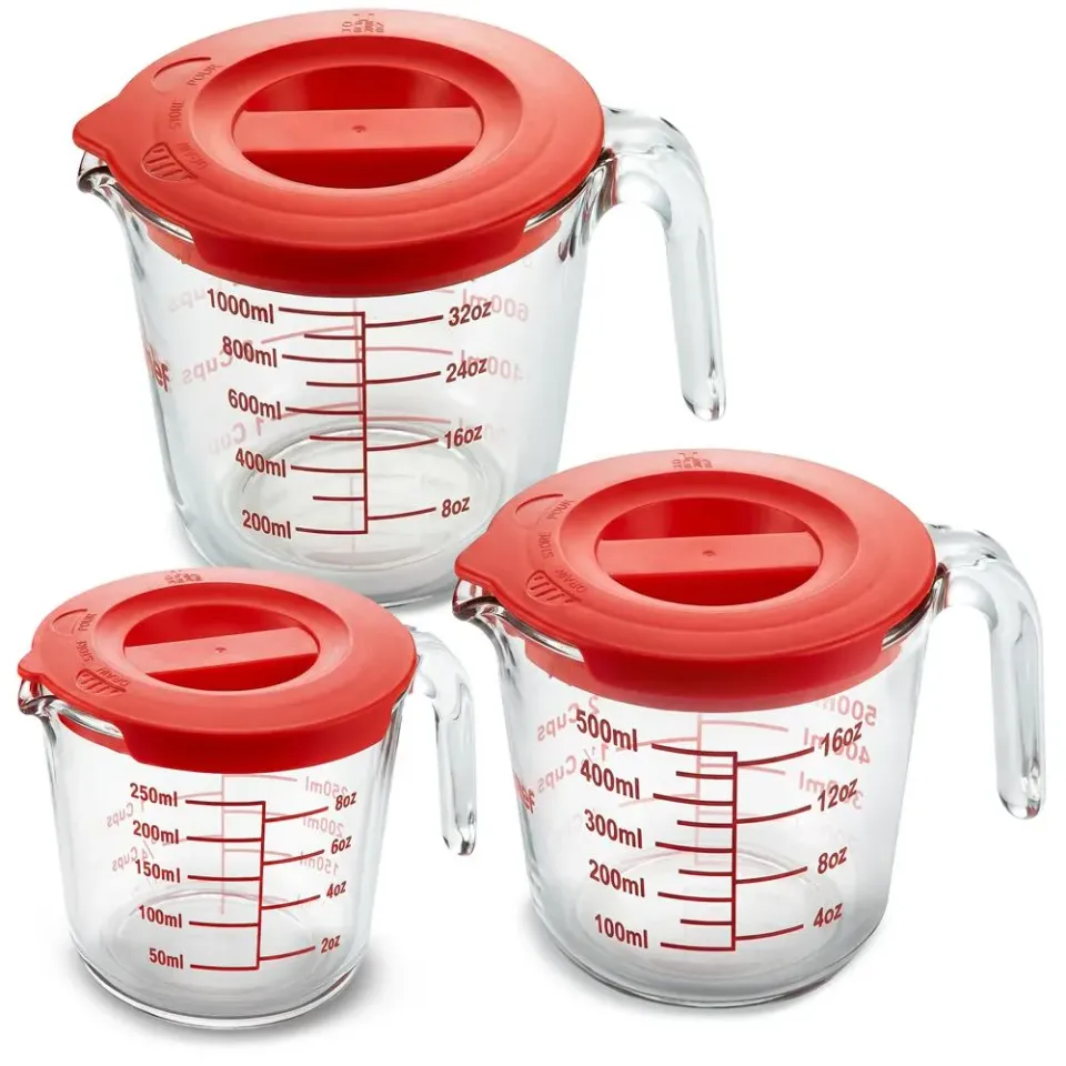 Nutrichef verres doseurs verre 250 500 1000 ml rouges 3 pièces