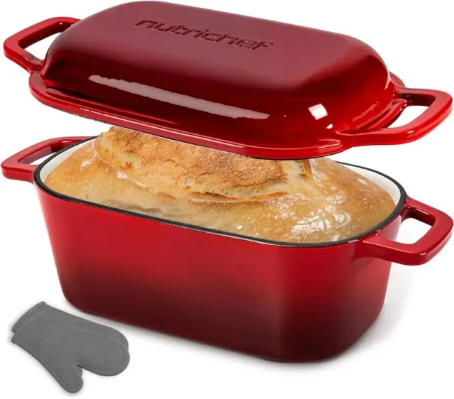 Nutrichef cocotte fonte émaillée rouge 3,4 L couvercle gants