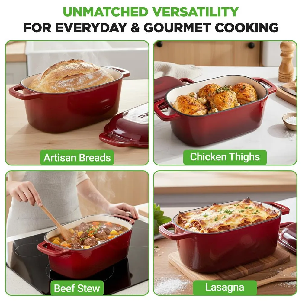 Nutrichef cocotte fonte émaillée rouge 3,4 L couvercle gants