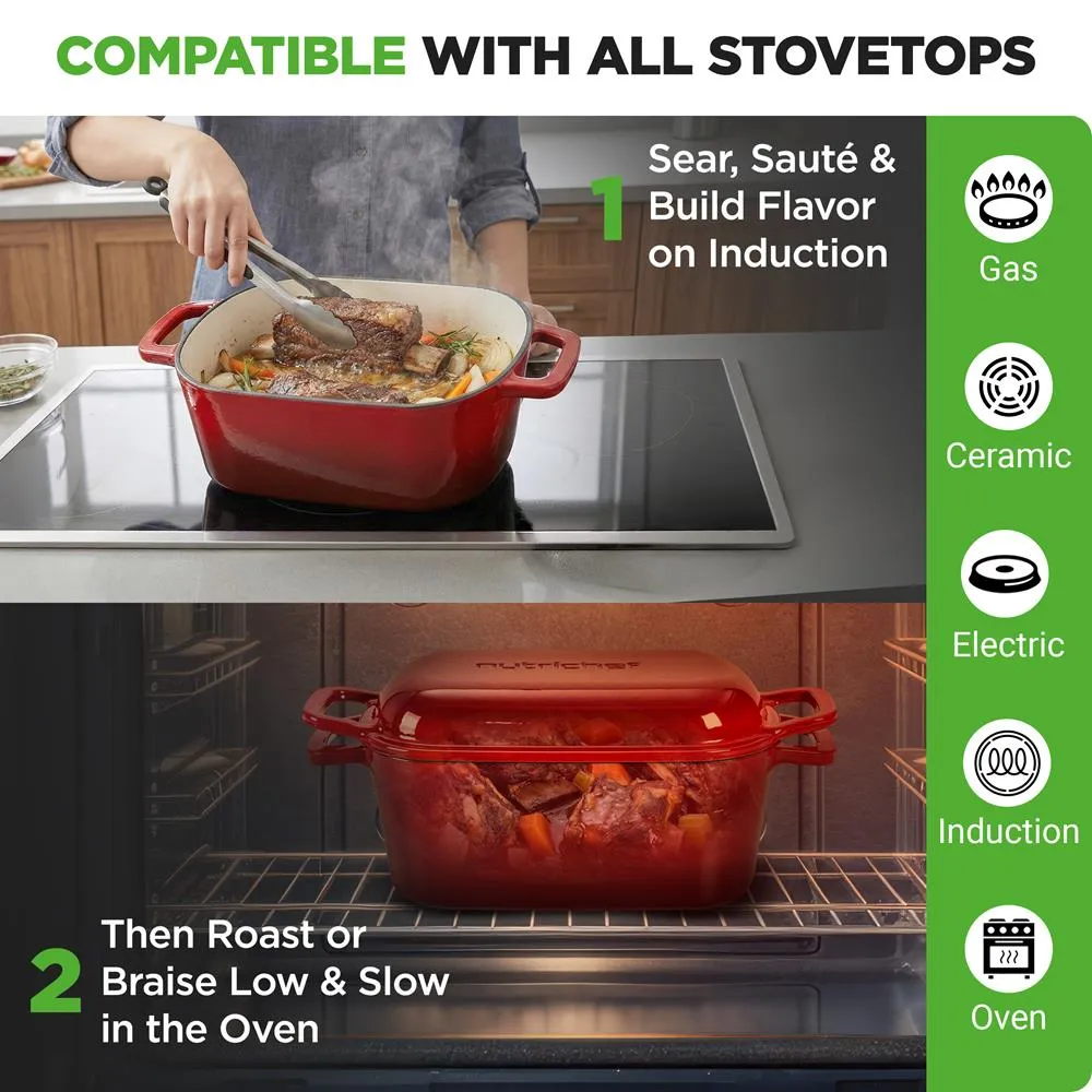 Nutrichef cocotte fonte émaillée rouge 3,4 L couvercle gants