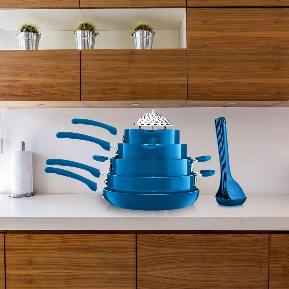 Nutrichef batterie de cuisine 17 pièces bleue induction