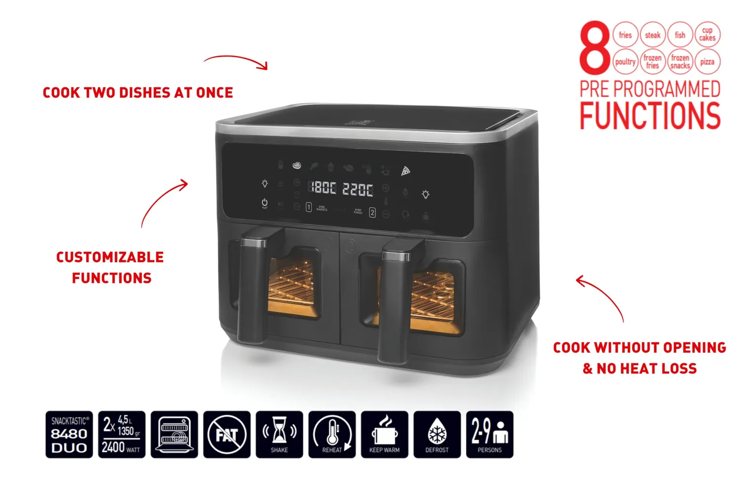 Fritel ST 8480 double friteuse air 2x4,5 L SYNC sans PFAS