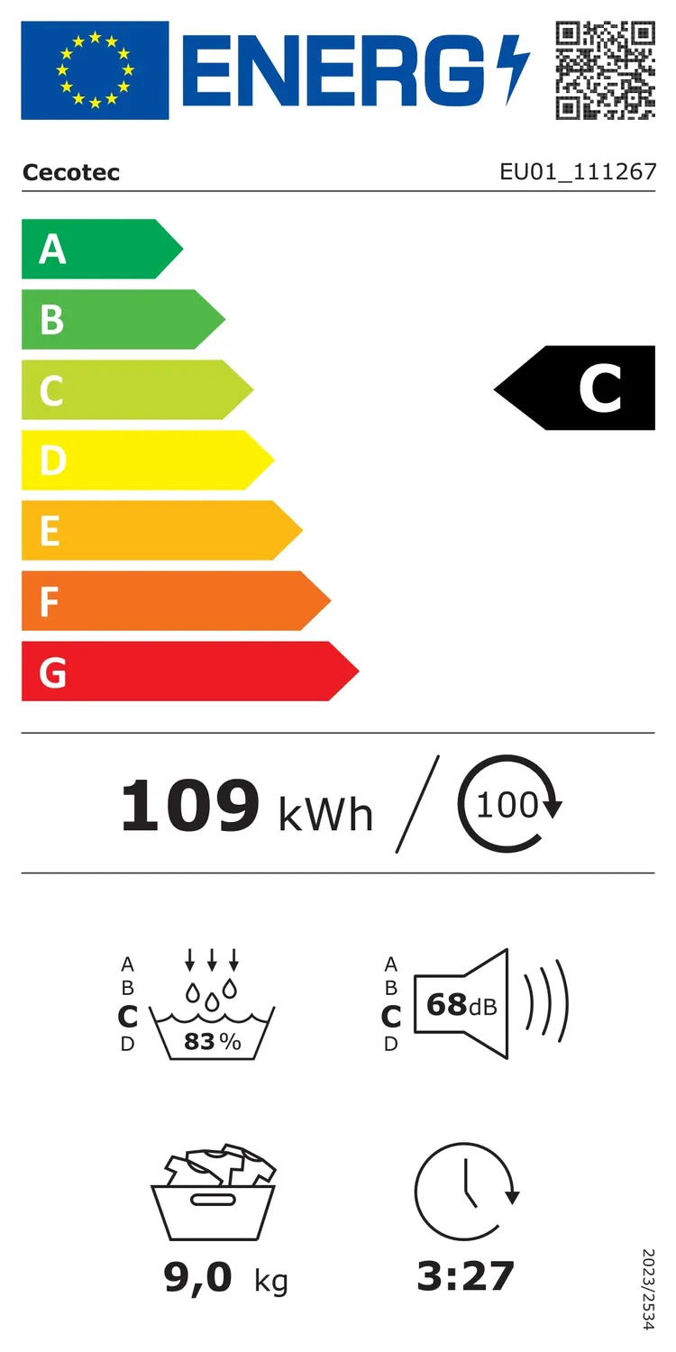 Cecotec Bolero DressCode Dry 9400 sèche-linge 9 kg Steel pompe à chaleur